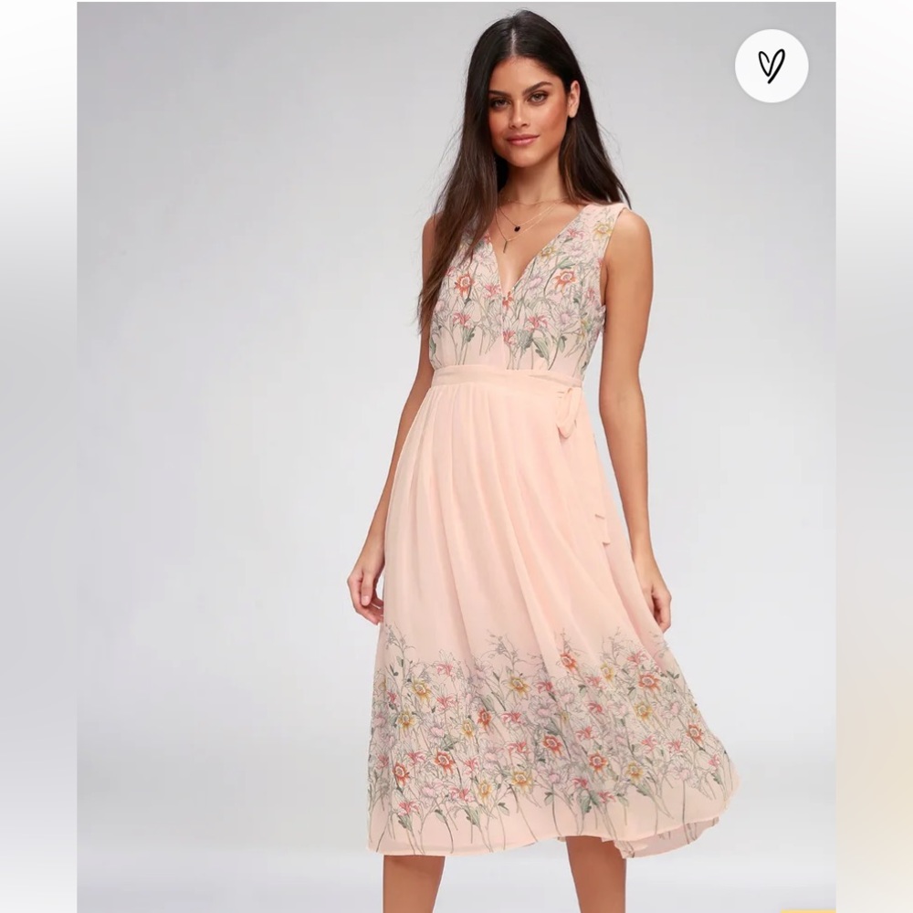 ASTR Blush Pink Floral Midi Wrap Dress